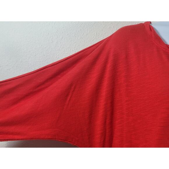 Cato Red Dolman 3/4 Sleeve Slub Knit Top Large Lightweight Soft Stretch - Picture 2 of 6